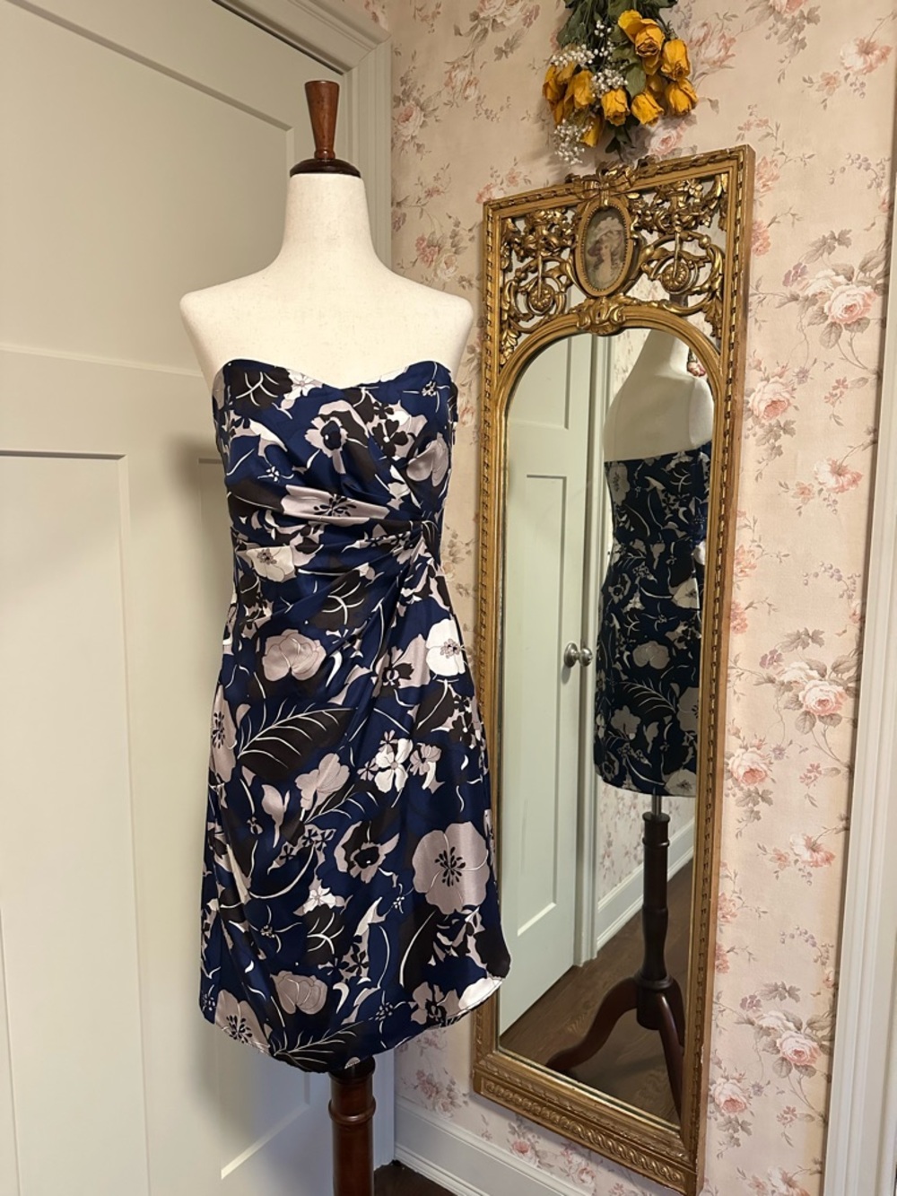 Sunner 100% Silk Strapless Floral Dress Size 6 NWT Made in USA